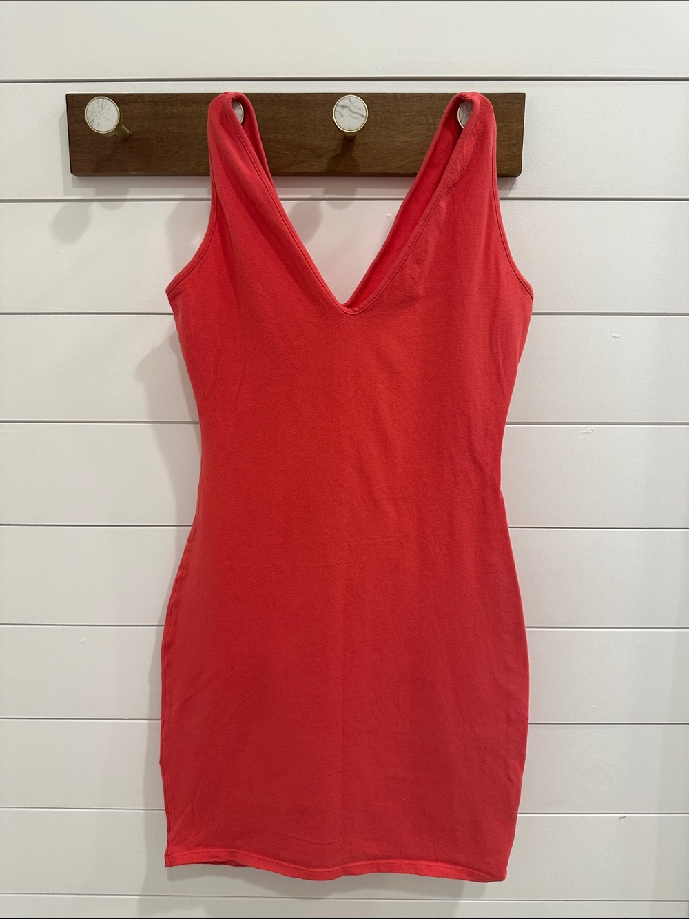 Coral V-Neck Sleeveless Bodycon Dress